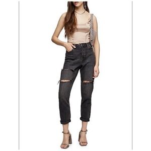 NWT TOPSHOP Distressed Washed Black Mom Tapered Jeans size 4 / 26